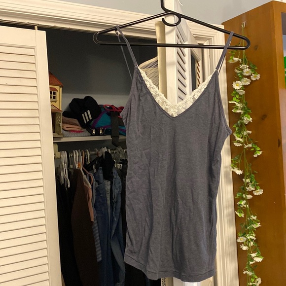 aerie Tops - Grey Aerie Softest Tank with lace. Size medium. Vintage 2000’s. Used.